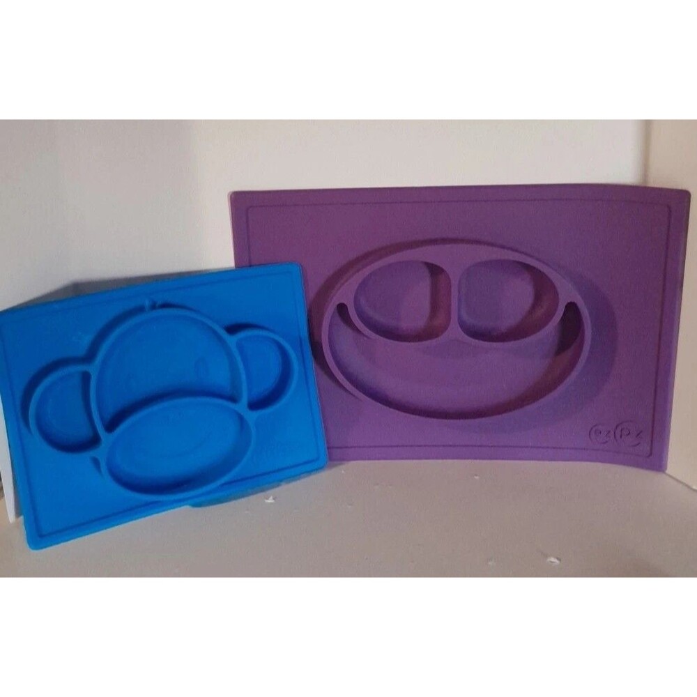 Lot Of 2 Baby Feeding Suction Plates/purple Ez-pz Happy/nuby Blue Monkey